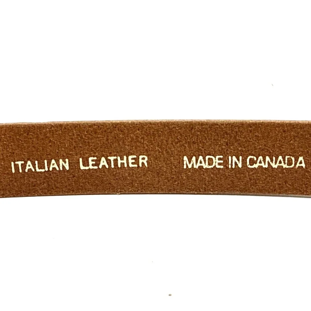 CHICO'S Leather & Brass Hook Buckle Belt Womens M/L Brown Gemstones Adjustable